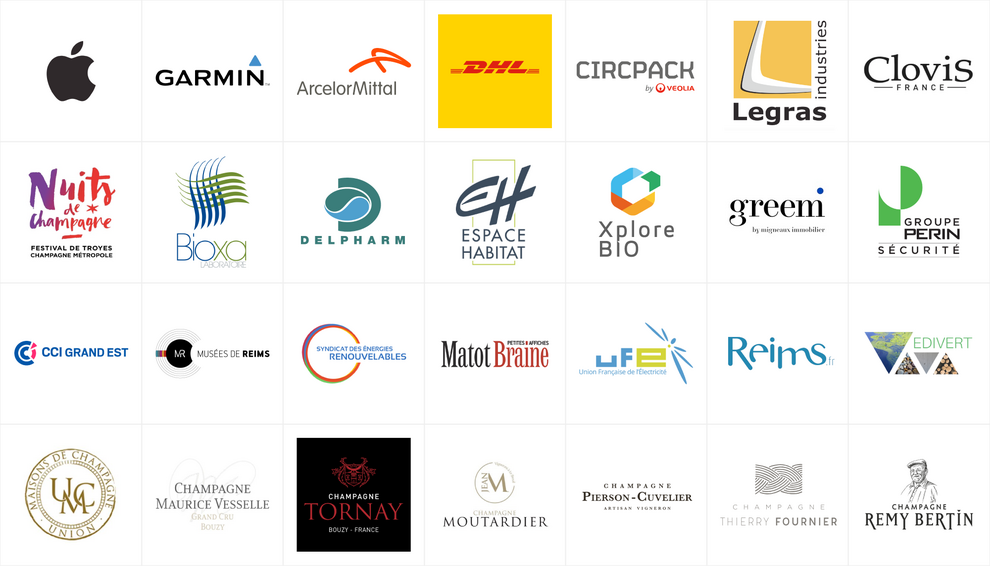 Logos de certaines de nos clients : Garmin, DHL, Ville de Reims, Delpharm, ...